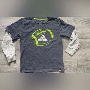 Adidas Boys Long Sleeved Graphic Football Logo Size 7 Youth Gray Green Silver
